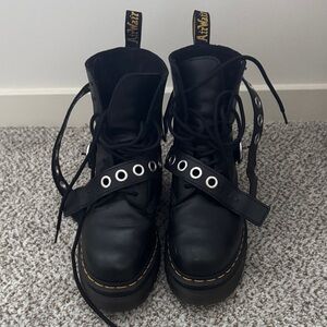 Dr. Martens Black Boots with Strap and Grommets